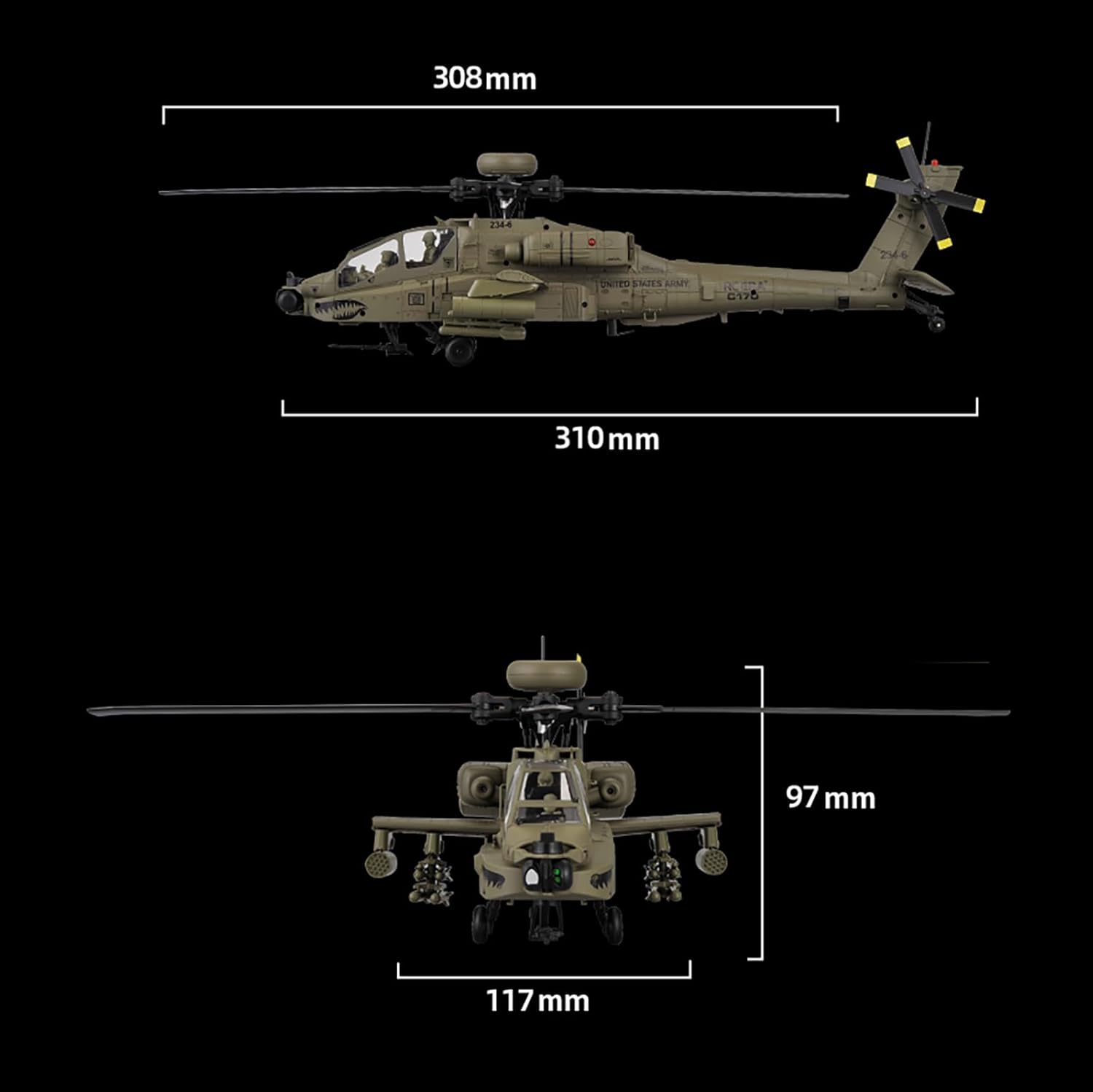 310MM 6CH C170 AH-64D リモートコントロ - Rc Helicopter Large のレビューと価格